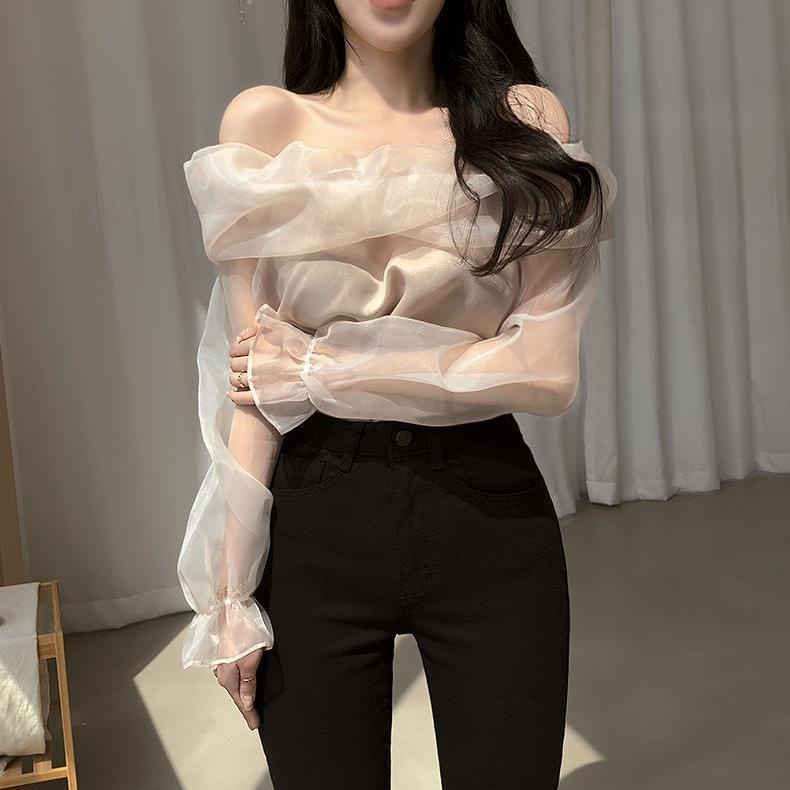 Áo Sơ Mi Chiffon Mỏng Tay Dài Cổ Trễ Vai Chống Nắng Phong Cách Thanh Lịch Dành Cho Nữ