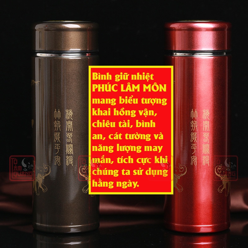 Bình giữ nhiệt nóng lạnh phong thủy Phúc Lâm Môn inox 304 cao cấp - giữ nhiệt 12h - mang lại cát tường, bình an, may mắn