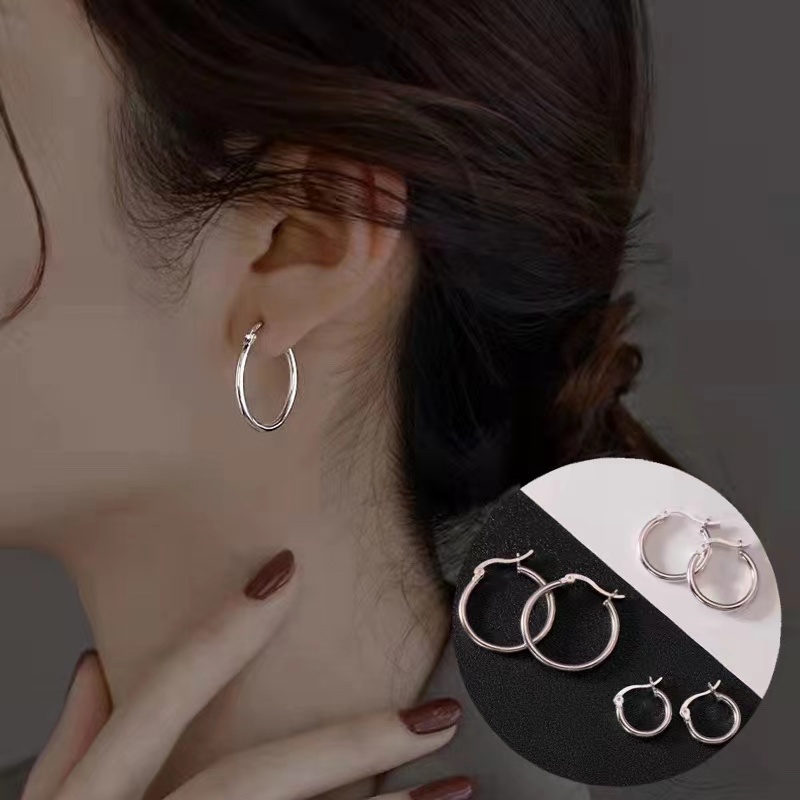 Bông Tai Mạ Bạc 925 Dạng Vòng Đính Đá 2022 Sang Trọng Mới