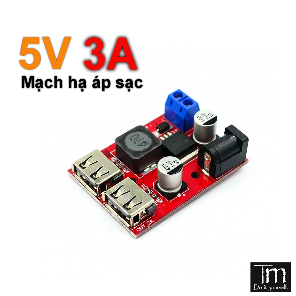 Mạch Hạ Áp Sạc 2 Cổng USB Đầu Vào 9-24V 3A