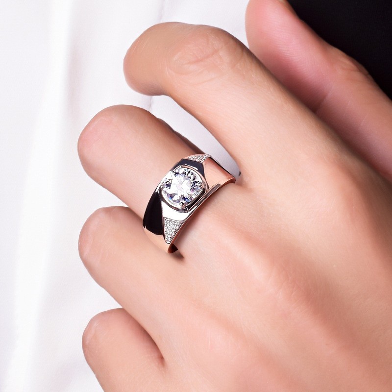 Nhẫn cưới có đính kim cương nhân tạo pt950