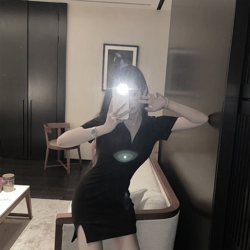 ĐẦM BODY CỔ POLO XẺ ĐÙI LEN GÂN
