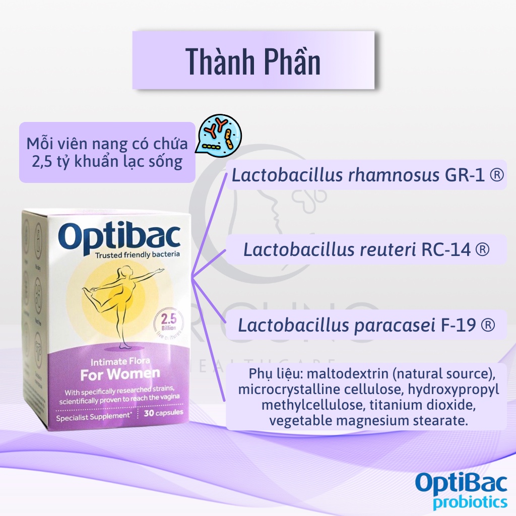 Optibac Tím Men vi sinh phụ khoa, chăm sóc vùng kín, lợi khuẩn, tăng sức đề kháng  Việt Mỹ Pharma