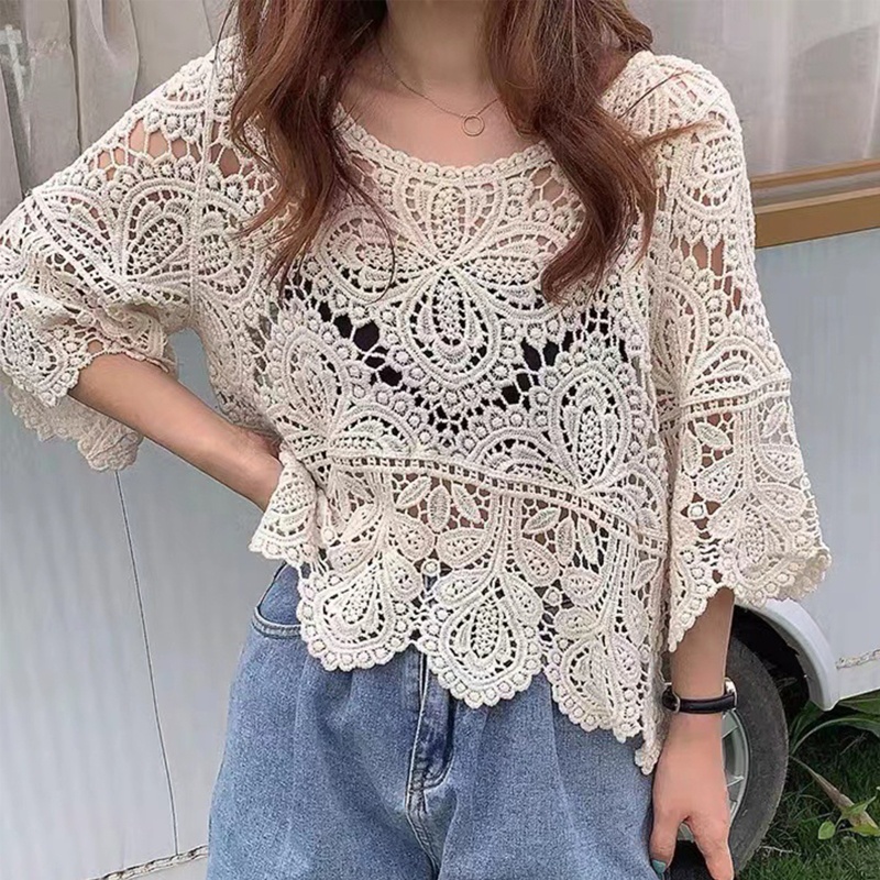 Áo Dệt Kim Họa Tiết Hoa Dáng Rộng Thời Trang Mùa Hè Cho Nữ