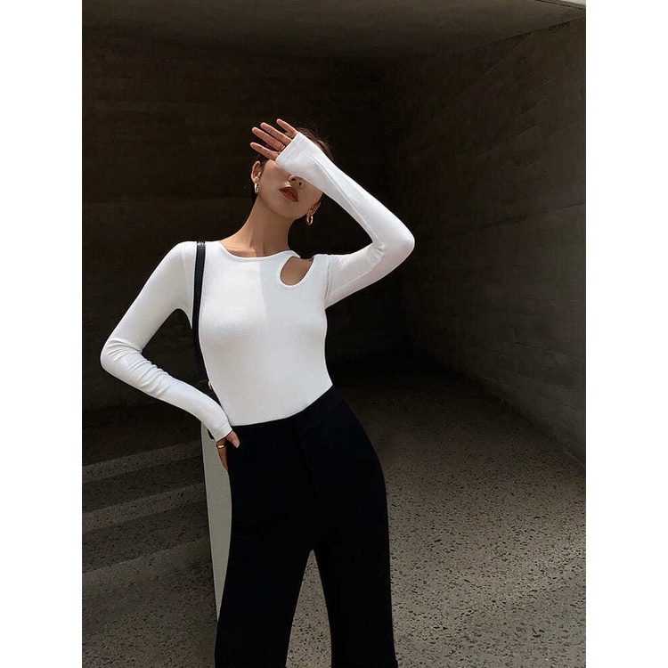 Áo Thun Khoét Vai Hở Vai 1 Bên Bigsize Dưới 80Kg Dài Tay Chất Thun Cotton Dáng Croptop “KHOÉT TD”