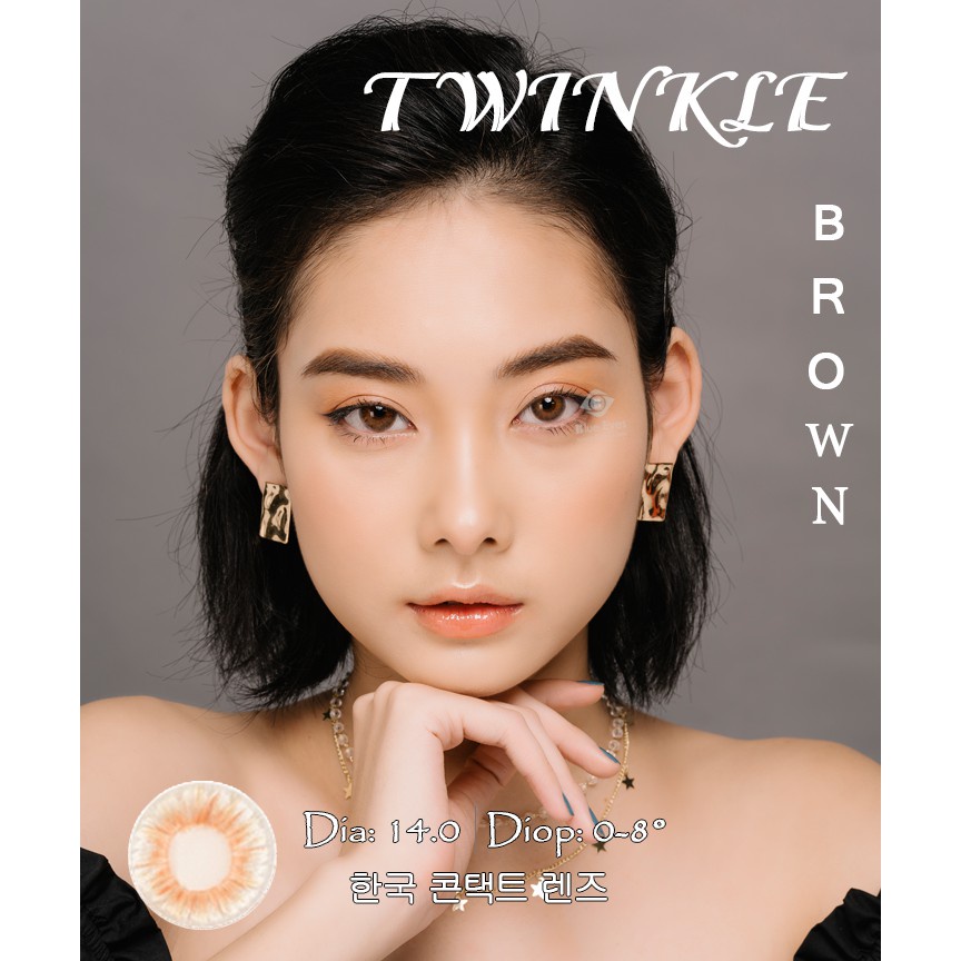 Kính áp tròng Blue Eyes - TWINKLE BROWN - Lens giãn nhẹ màu nâu mật ong vân sọc - made in Korea