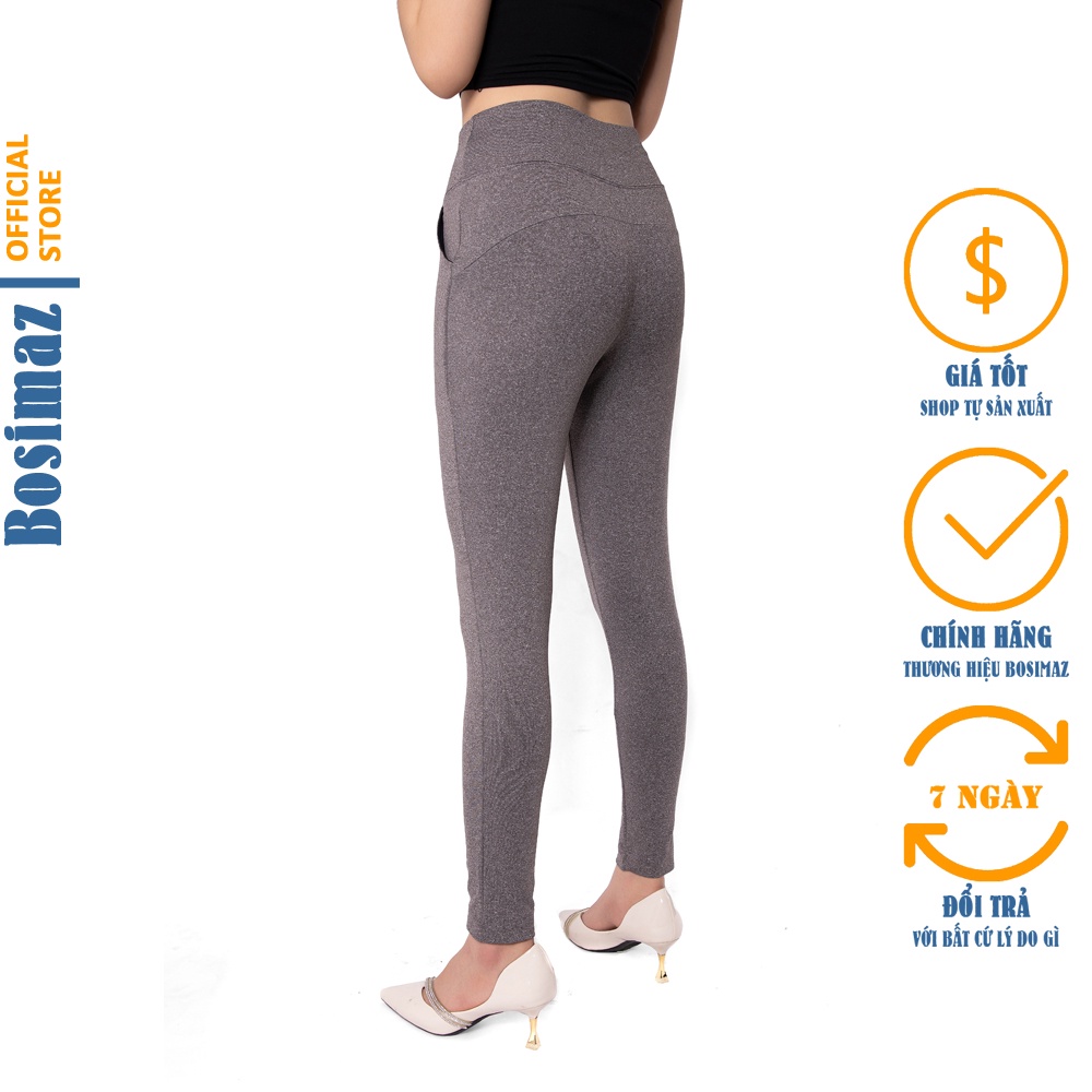Quần Legging Nâng Mông Bosimaz MS522 dài túi trước màu tiêu xám, thun co giãn 4 chiều, vải đẹp dày, thoáng mát.