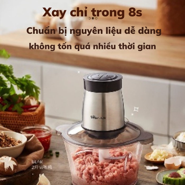 Máy Xay Thịt Mini Bear, Máy Xay Thực Phẩm, Tỏi Ớt Đa Năng,  Công Suất Lớn QSJ-D03W5- Chính Hãng Bear, Bảo Hành 18 tháng