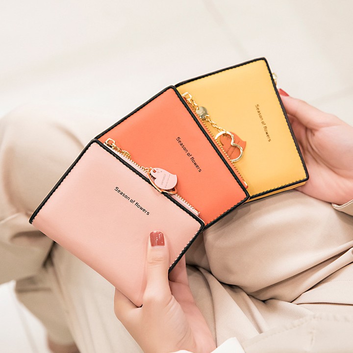Ví Nữ Ngắn Mini Siêu Mỏng Đựng Tiền Kèm Dây Chuyền Trái Tim Dễ Thương Da Pu Mềm Mịn Bền Đẹp Giá Rẻ Dáng Gấp Ngắn Bỏ Túi | BigBuy360 - bigbuy360.vn