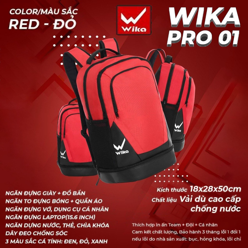 Balo Thể Thao, Du Lịch Wika Pro 01 Nhiều Ngăn Chống thấm