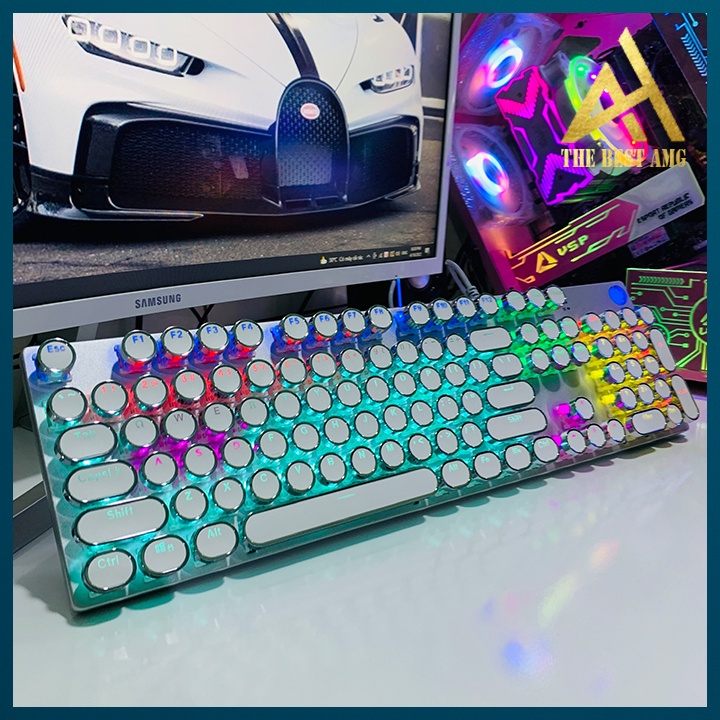 Bàn Phím Cơ Gaming Keycap Xuyên Led HP GK400Y Màu Trắng Nút Tròn Bàn Phím Máy Tính Laptop Có Dây Keyboard Chơi Game
