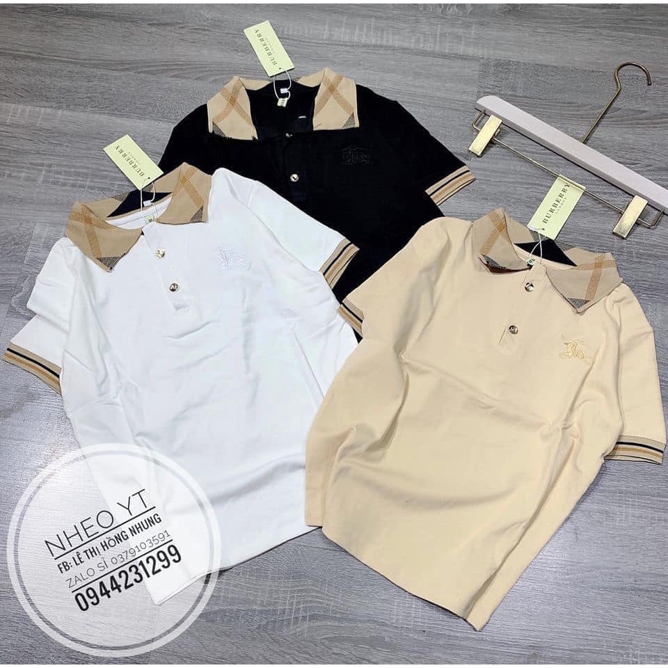 Áo polo nữ thêu hình cổ phối viền tay ngắn cổ bẻ | BigBuy360 - bigbuy360.vn