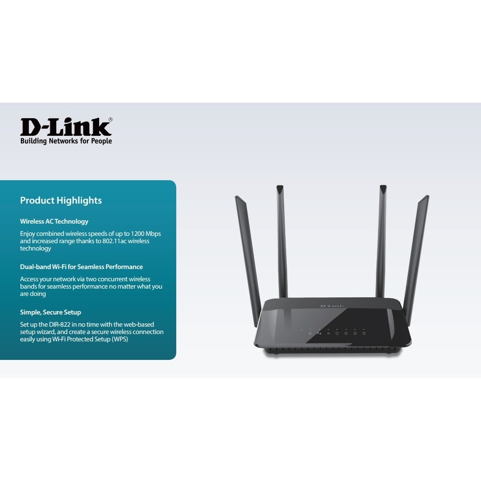 Bộ phát wifi Dlink DIR 822 chuẩn AC1200 (chính hãng)