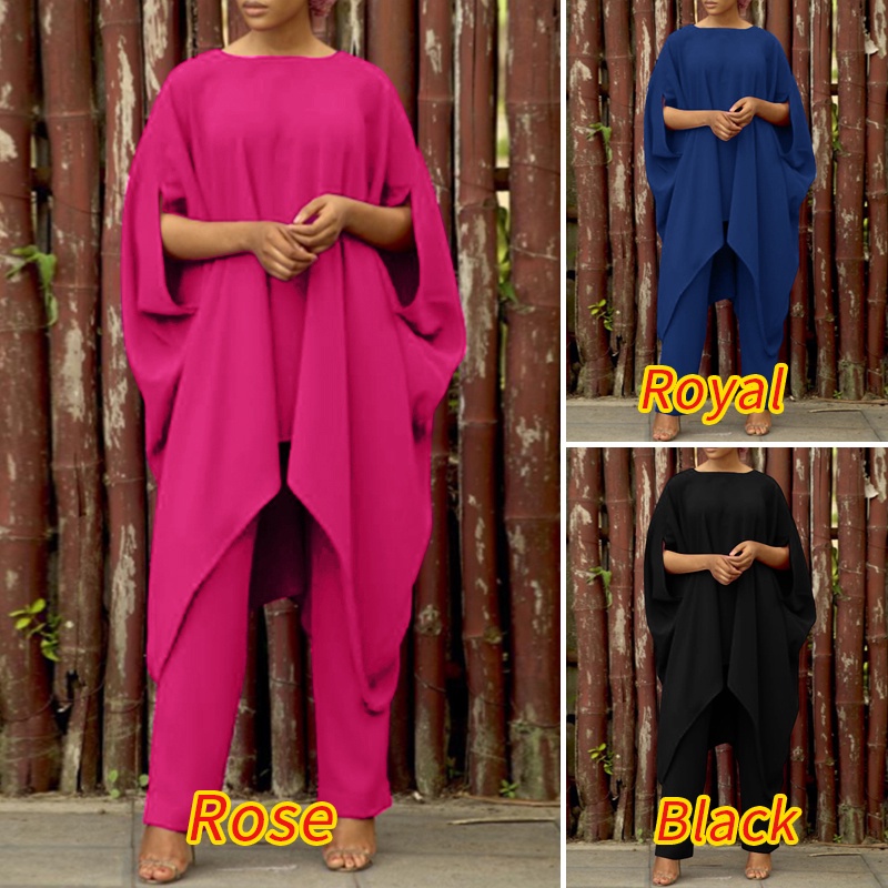 Bộ trang phục ZANZEA gồm áo cổ rộng tay cánh dơi và quần dài màu trơn cho nữ