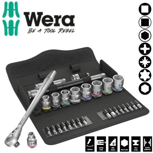 Bộ tuýp cần siết kim loại 3/8" Wera 05004048001 8100 SB 8 Zyklop Metal Ratchet Set with switch lever