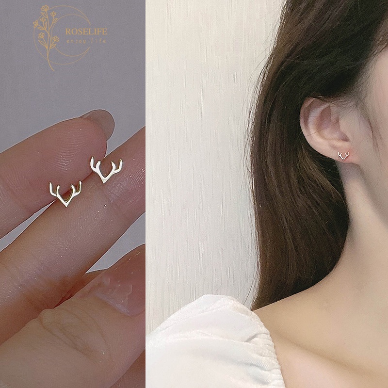 Đôi bông tai mạ bạc S925 hình sừng hươu đơn giản thời trang xinh xắn cho nữ