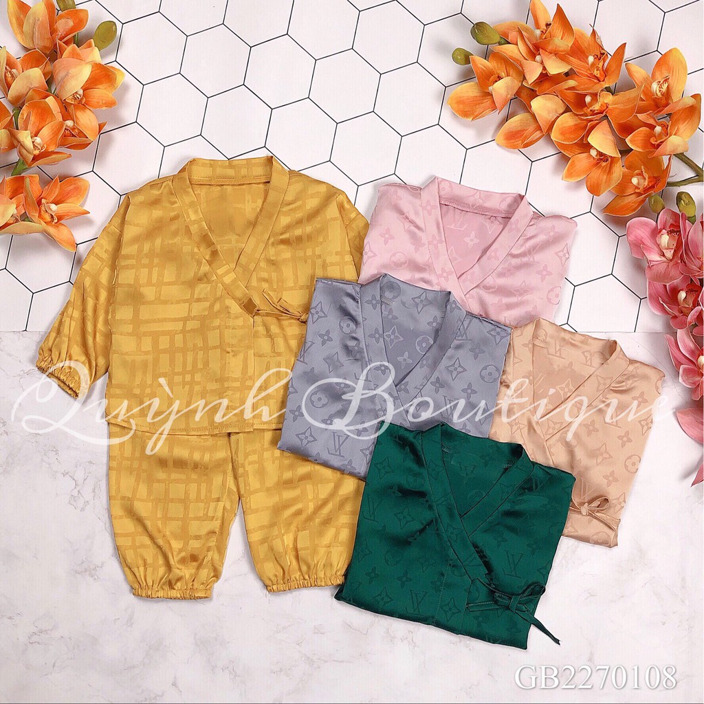 Quần áo trẻ em QUỲNH BOUTIQUE Bộ Pijama lụa họa tiết LV