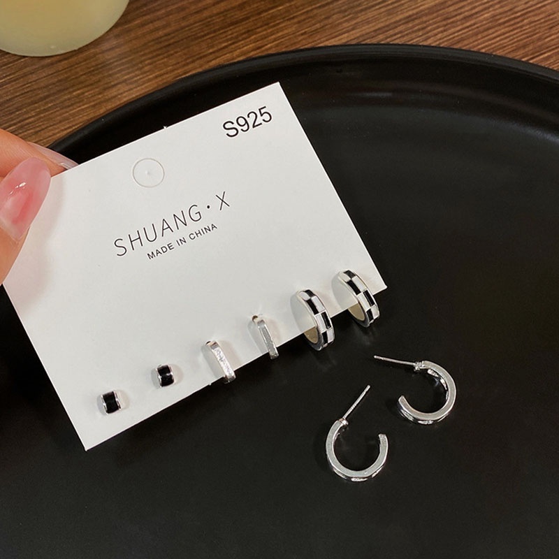 IF ME Set 3 Đôi Bông Tai Bạc Hình Trái Tim / Dầu Thời Trang Cho Nữ