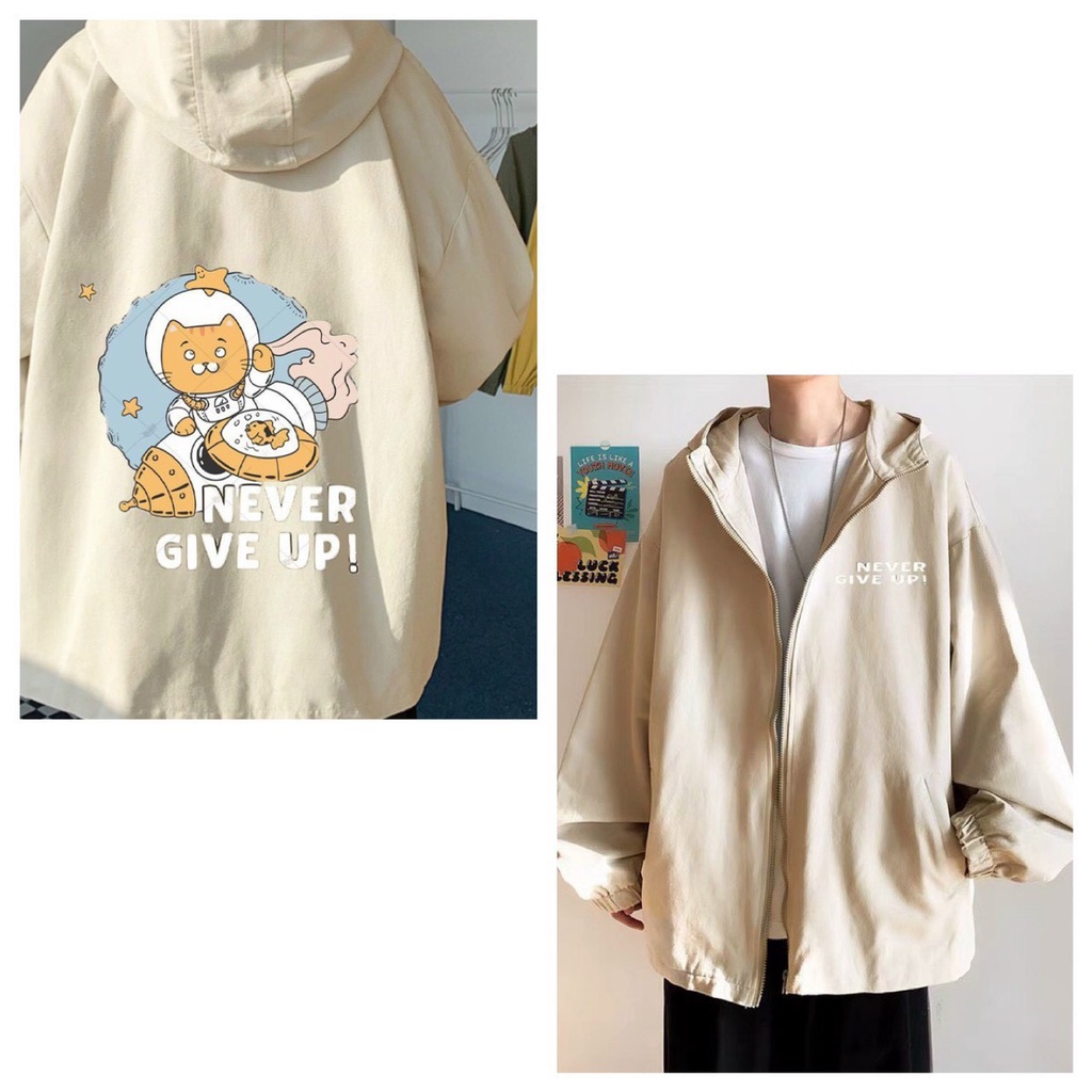 Áo khoác dù hai lớp nón khoá kéo phù hợp nam nữ phom to