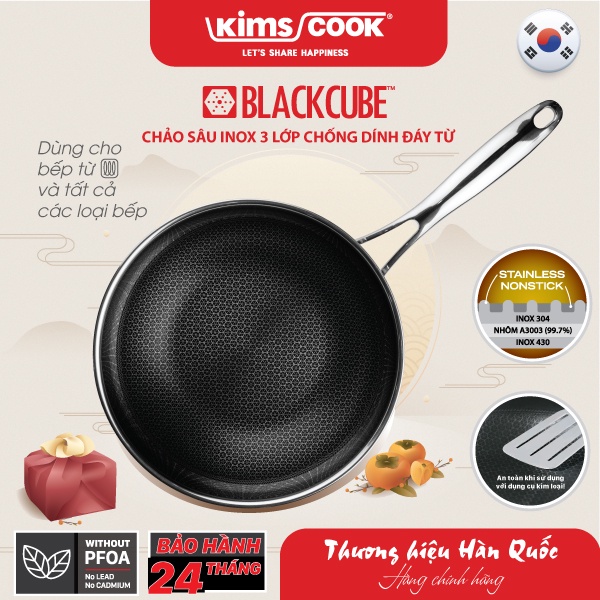 Chảo Sâu Blackcube INOX 3 lớp đáy từ chống dính Kims Cook