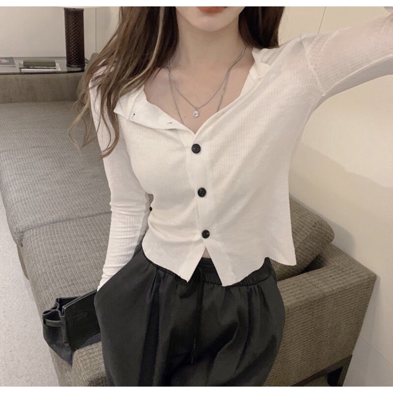 Áo Sơmi Dệt Kim Dài Tay Cài Cúc Chéo - Cập Nhật Thời Trang Hè Thu 2023