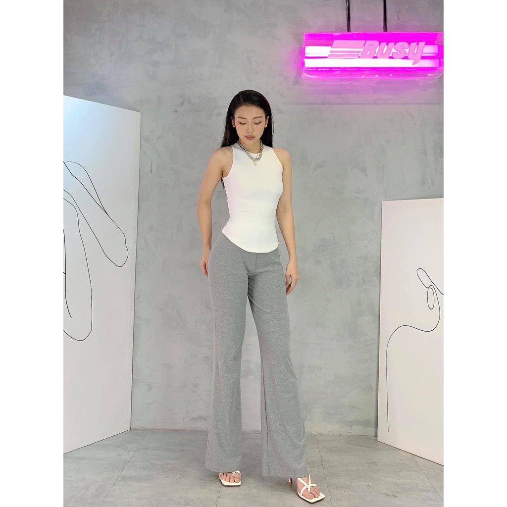 Quần Ống Loe Nữ Busy Cotton Len Tăm Cạp Chun Co Giãn QOL
