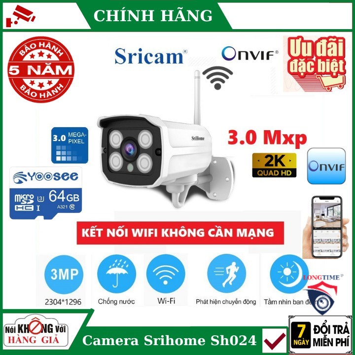 Camera wifi ngoài trời Srihome Sh024 , phát hiện chuyển động , chế độ offline tiện dụng AP hotspot , camera ip , camera