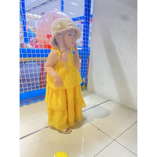 Đầm hai dây 3 tầng tiểu thư - Vàng