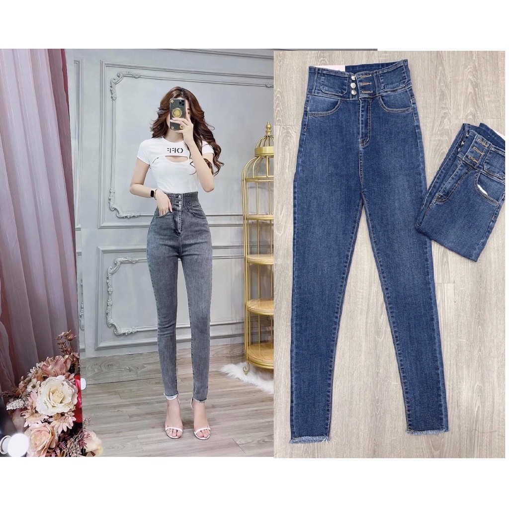 Quần jean nữ lưng siêu cao nhiều nút QJ5173