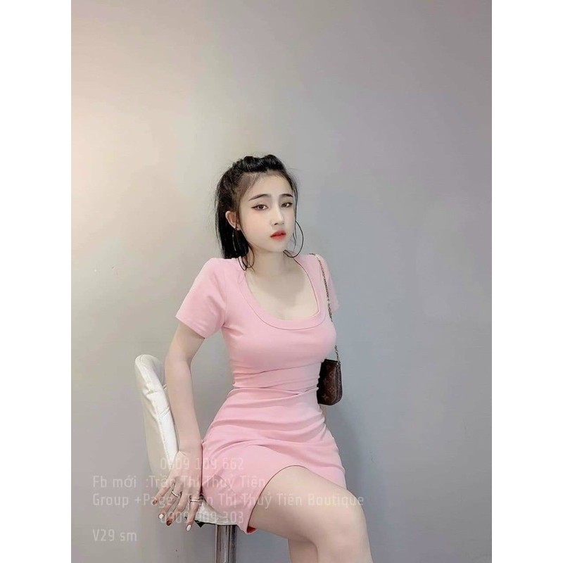 ✨ Đầm Thun Body Tay Ngắn Cổ Vuông Cơ Bản ✨