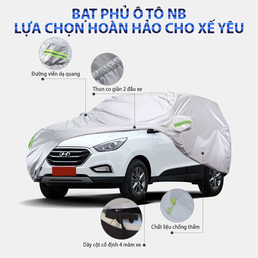 Bạt Phủ Xe Ô Tô, Bạt Phủ Xe Hơi - Áo Trùm Che Phủ Xe Hơi Nhôm Bạc 4 Chỗ Đến 7 Chỗ, Chống Nóng Mưa Xước Chống Nước