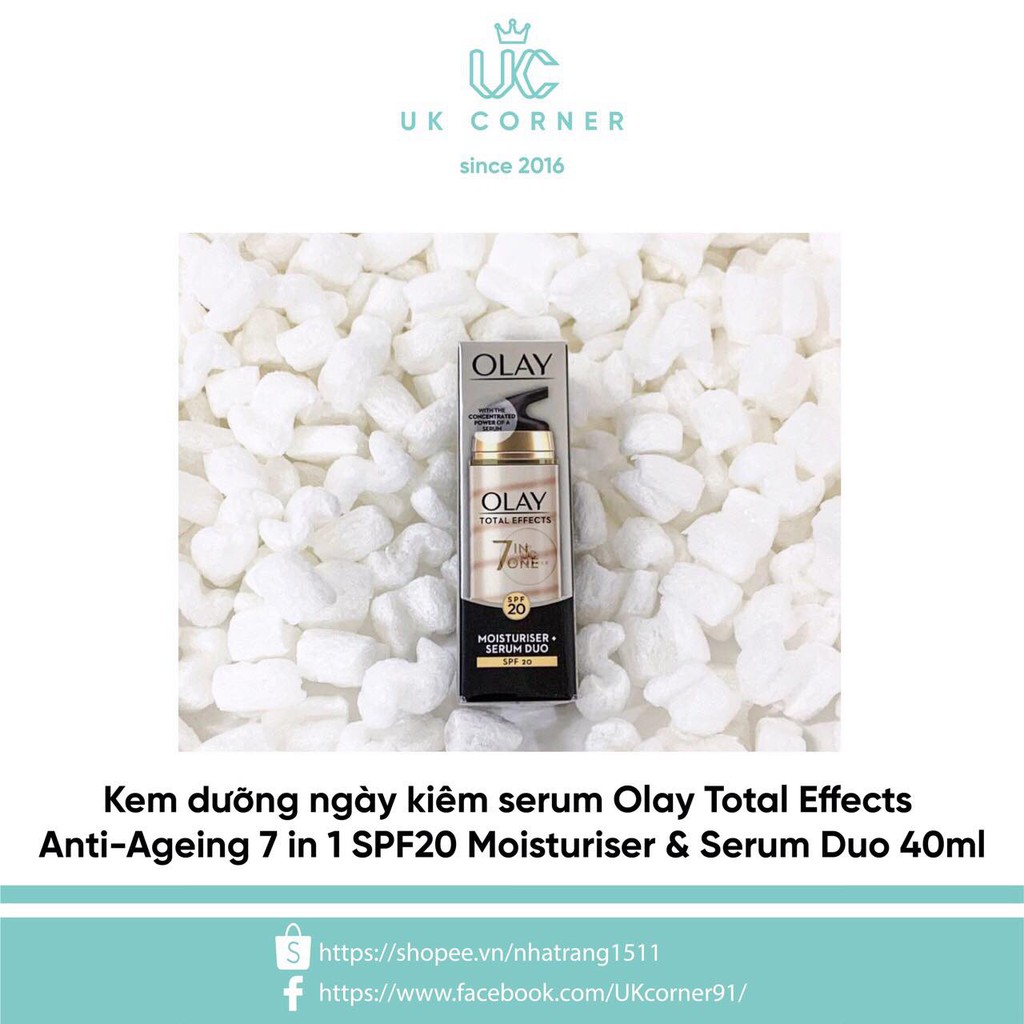 OLAY UK - Anh Quốc phân phối Kem dưỡng ngày kiêm serum 0Iay Total Effects Anti-Ageing 7-in-1 SPF 20 40 ml