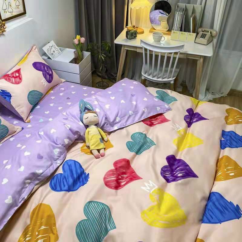 Bộ chăn ga gối cotton poly Lidaco decor phòng ngủ vintage - Tim Sắc Màu (SP001369)