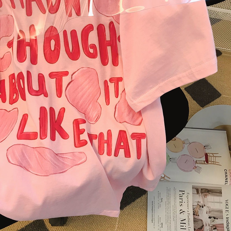 Áo Thun Tay Ngắn Cổ Tròn Dáng Rộng In Họa Tiết Hoạt Hình Phong Cách Hàn Quốc Thời Trang Mùa Hè Cho Nữ