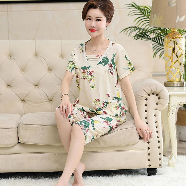 Bộ Đồ Ngủ Tay Ngắn Chất Liệu Cotton Mỏng Nhẹ Thời Trang Mùa Hè Cho Nữ Trung Niên / Người Lớn Tuổi new ⚡