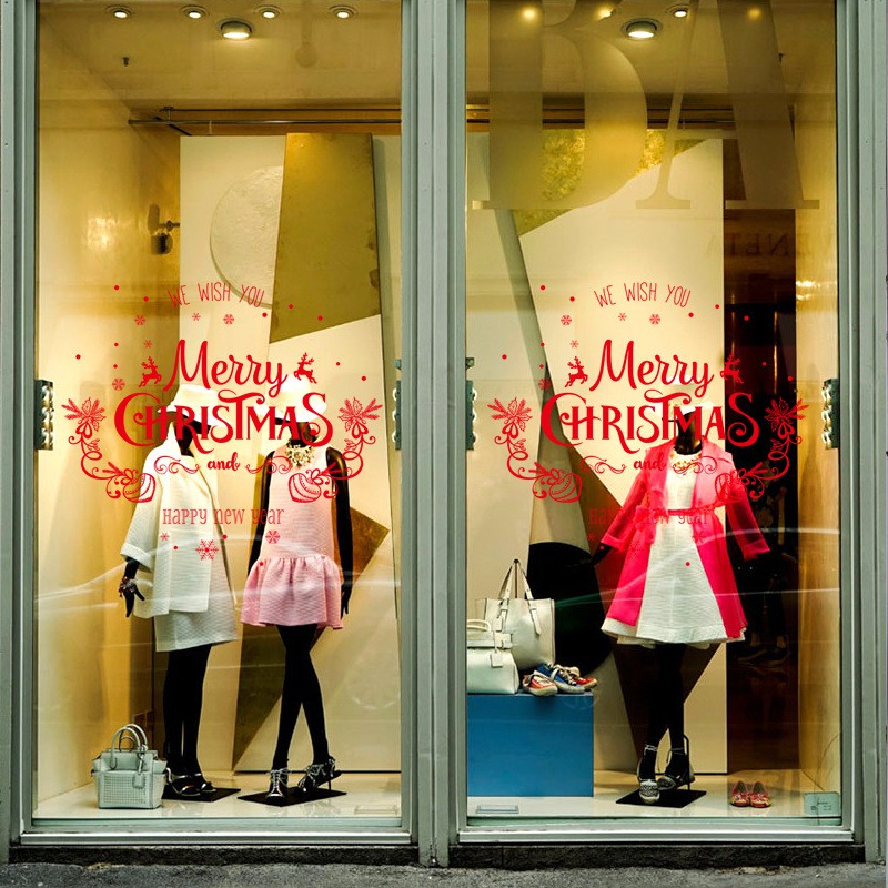 Decal trang trí noel chữ merry christmas đỏ