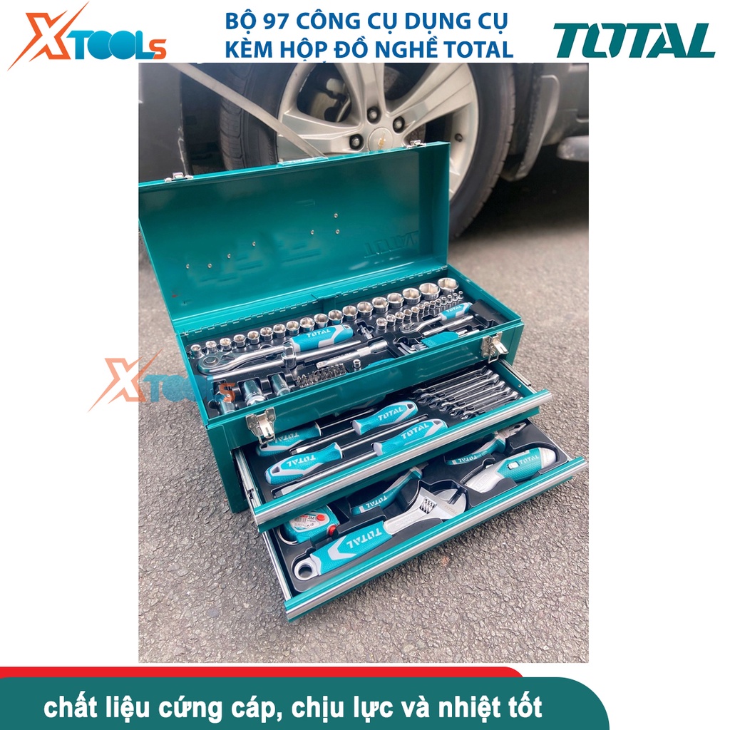 Thùng đựng đồ nghề khóa sắt Total THPTCS70971, bộ 97 cái công cụ trong hộp đồ nghề bảo vệ [CHÍNH HÃNG][XTOOLS]