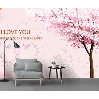 Tranh dán tường 3d hiện đại trang trí phòng khách phòng ngủ phòng bé hoa anh đào khoe sắc (tích hợp sẵn keo) MS1073970