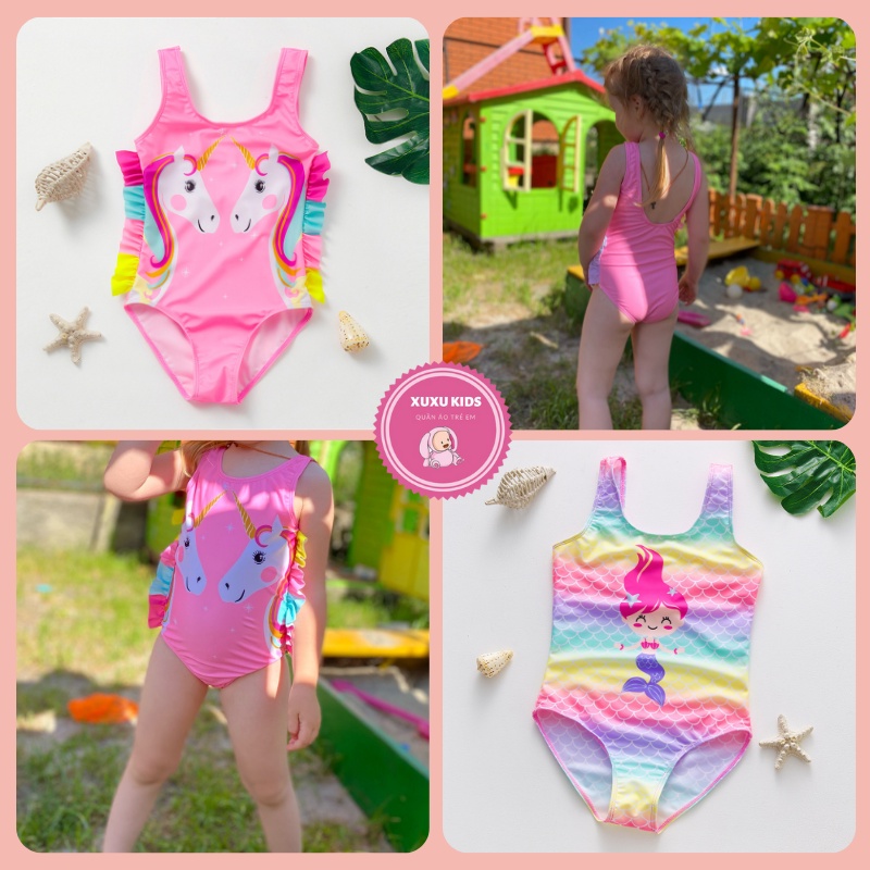 Đồ bơi cho bé, bikini bé gái liền thân cao cấp ngựa pony tiên cá Xu Xu Kids size từ 2 đến 10 tuổi