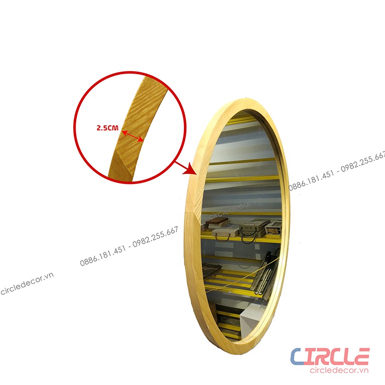 D50 Gương Tròn Treo Tường Viền Gỗ Sồi Cao Cấp - Bảo hành mặt gương TRỌN ĐỜI