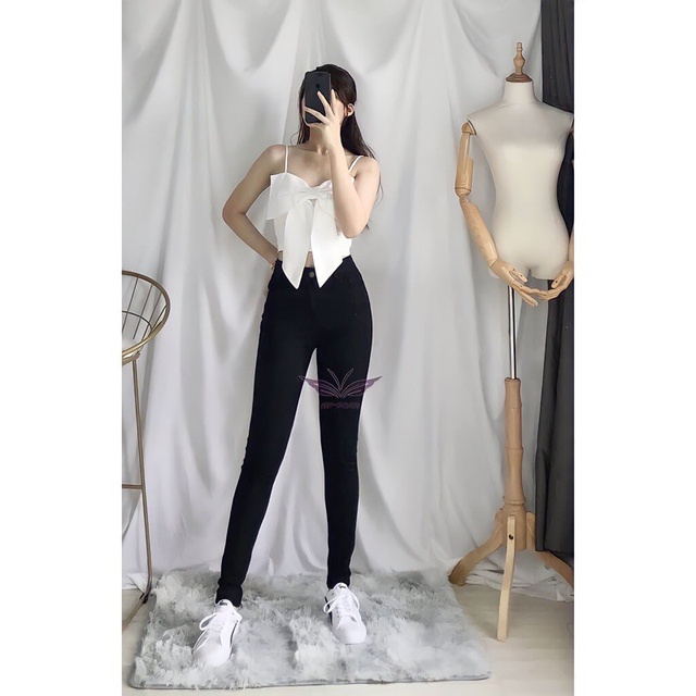 Quần Jean Nữ Đen Trơn Lưng Cao Co Giãn Dáng Đẹp