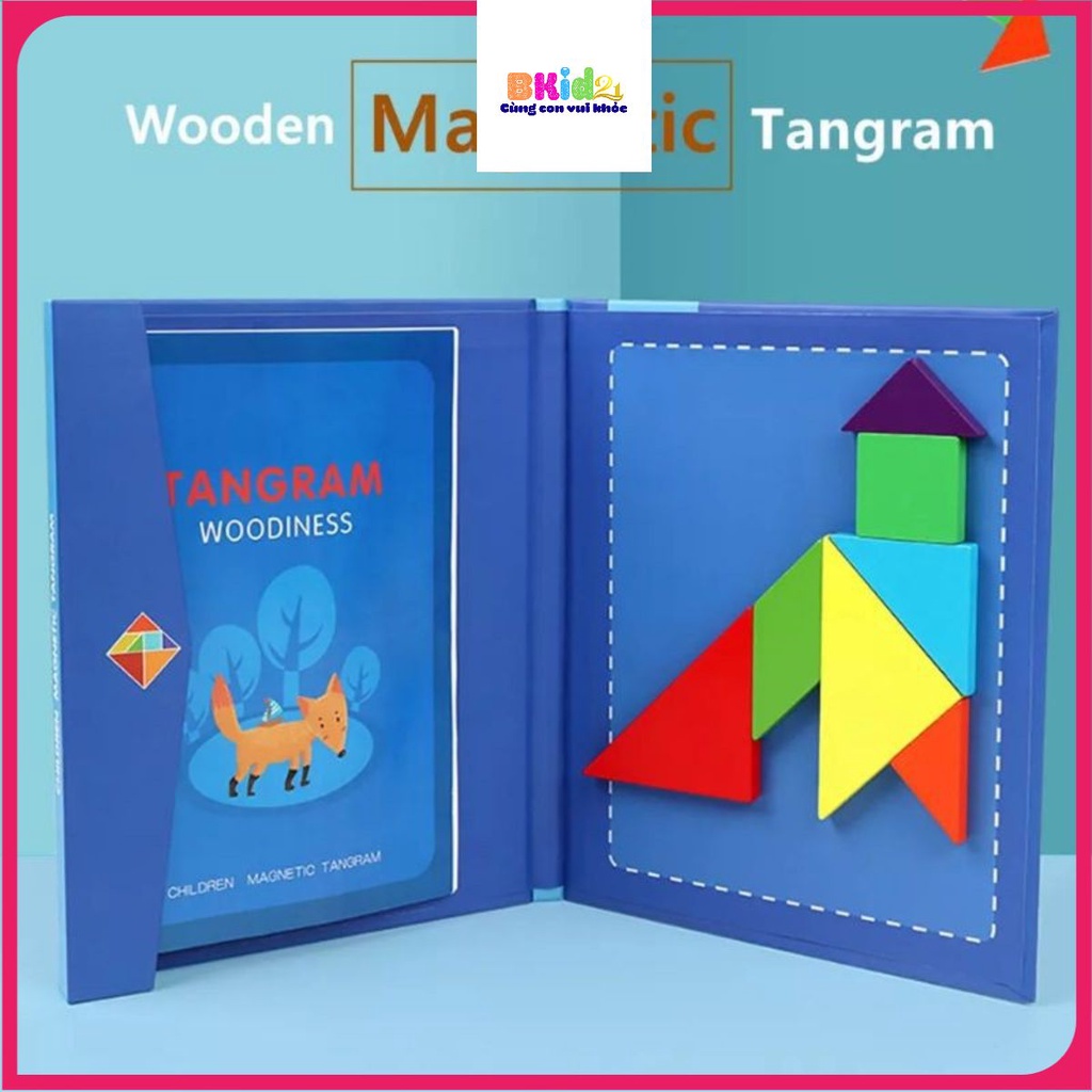 Đồ chơi xếp hình gỗ Tangram 7 mảnh nam châm cho bé phát triển tư duy Bkid21