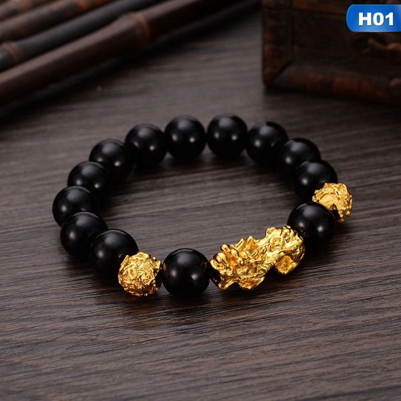 Vòng Tay Chuỗi Hạt Đá Obsidian Đen May Mắn