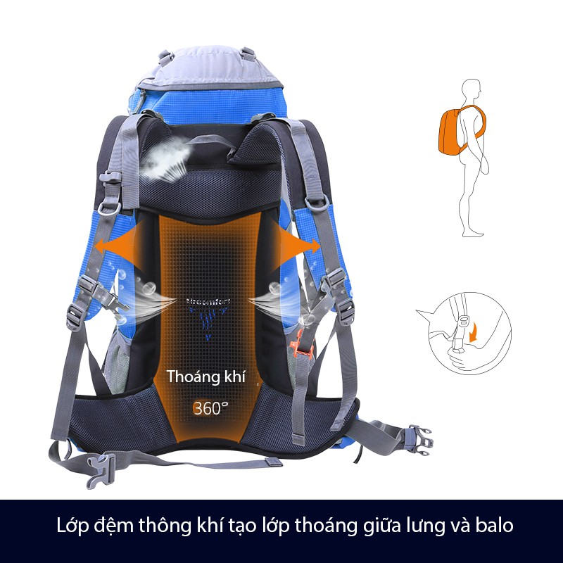 Balo cao cấp 50L, balo leo núi, balo trekking HEWOLF - B1650