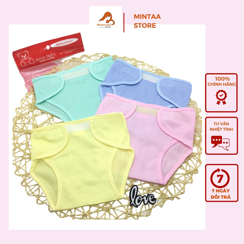 Tã dán vải, quần bỏ bỉm sơ sinh bé trai bé gái Minh Hoàng 3 size 1,2,3 cho bé sơ sinh 3-8kg