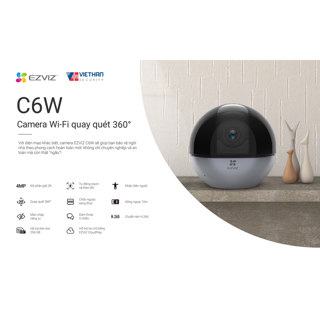 Camera Wifi EZVIZ C6W 4MP quay quét 360 độ