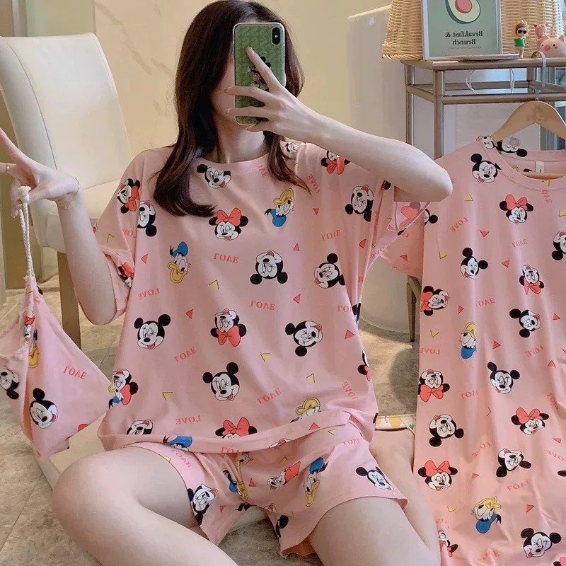 Đồ Bộ Nữ ❤️FREESHIP❤️ Đồ Ngủ Nữ pyjama cộc tay phối hình họa tiết - Quần Áo Ngủ trẻ trung đáng yêu mã QA02