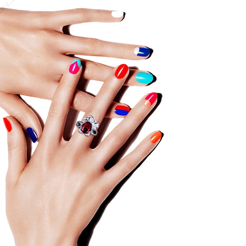 Nhẫn bạc 925 đính đá hồng ngọc nhân tạo nhiều màu sắc