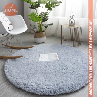 Thảm lông tròn để phòng khách màu xám lông chuột | Lông CỪU | 1m | 80cm