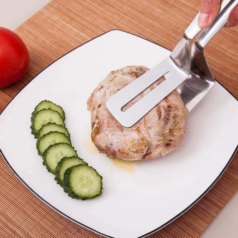 Kẹp Inox gắp nón thức ăn loại to - Xẻng lật đồ nóng bằng inox